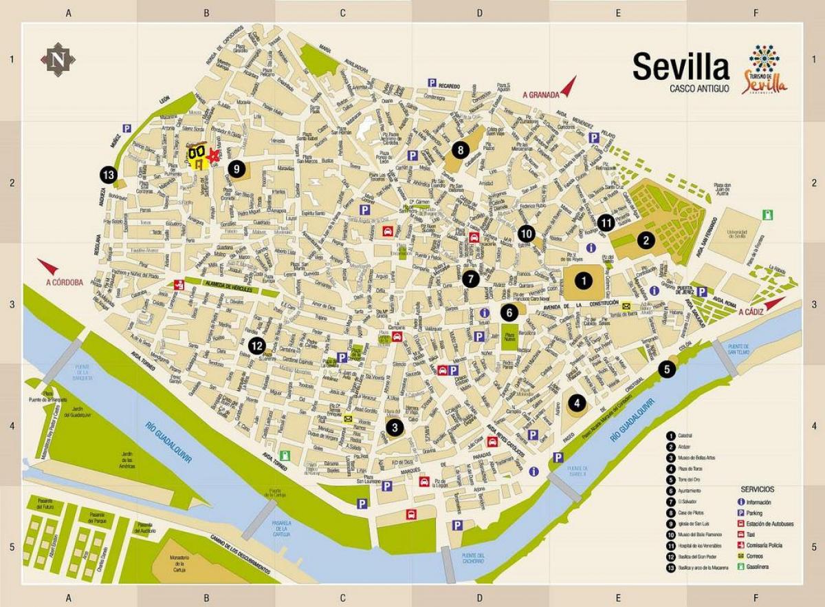 карта бясплатныя карты вуліц Севіллі Іспанія