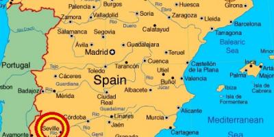 Карта Іспаніі паказвае Севілья