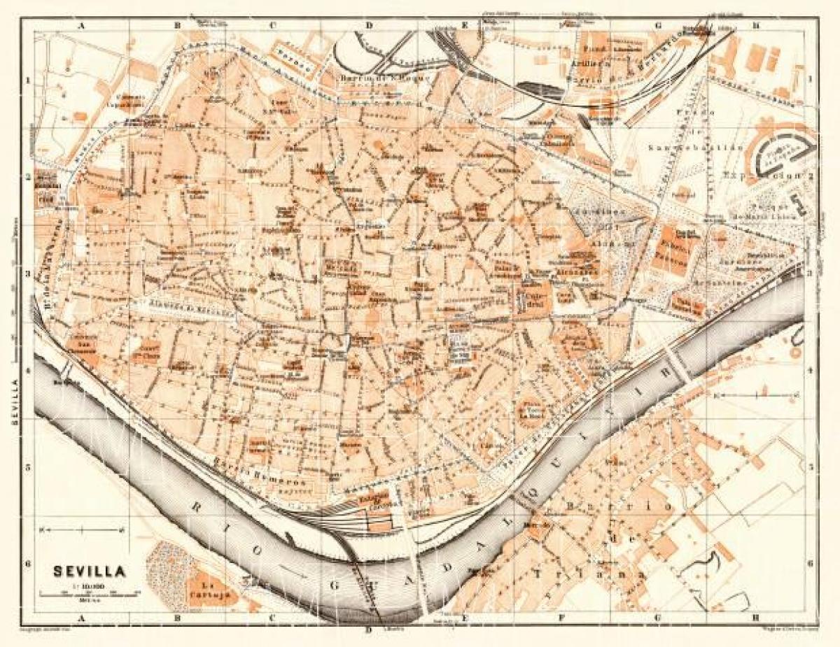карта старога горада Севіллі ў Іспаніі