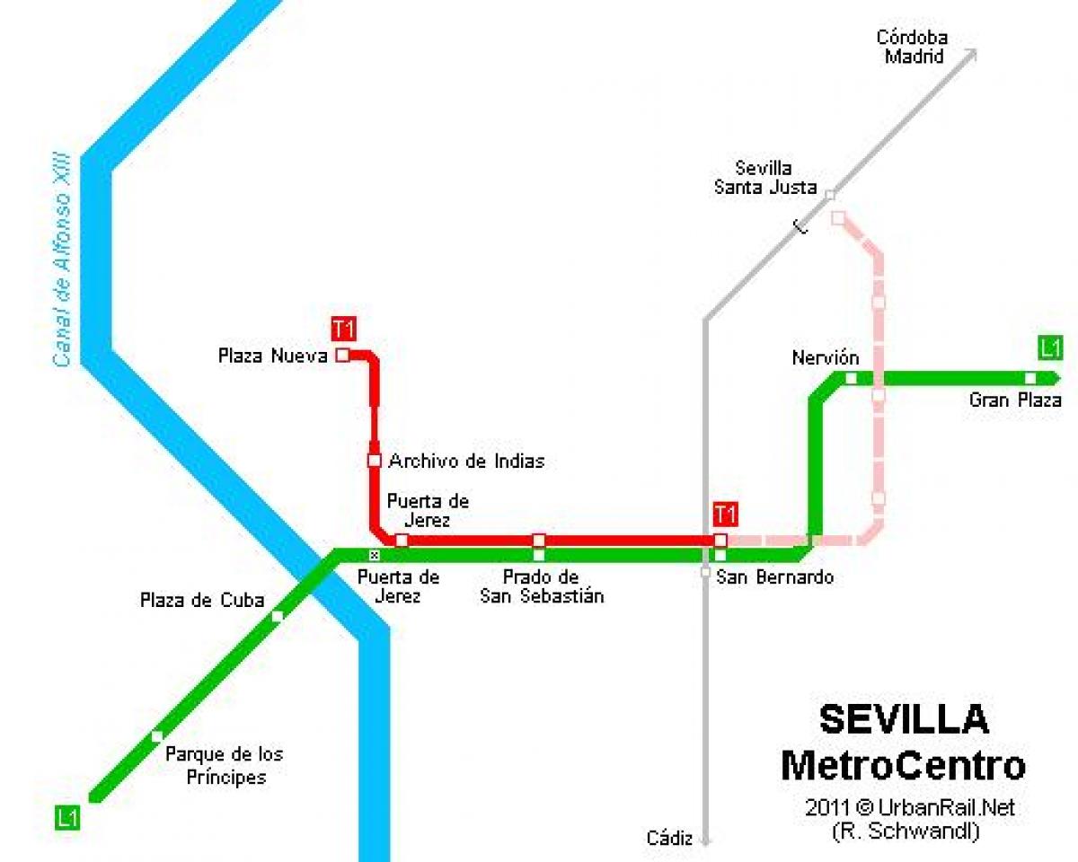 карта Севіллі трамвай