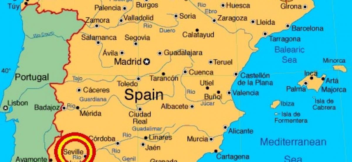карта Іспаніі паказвае Севілья