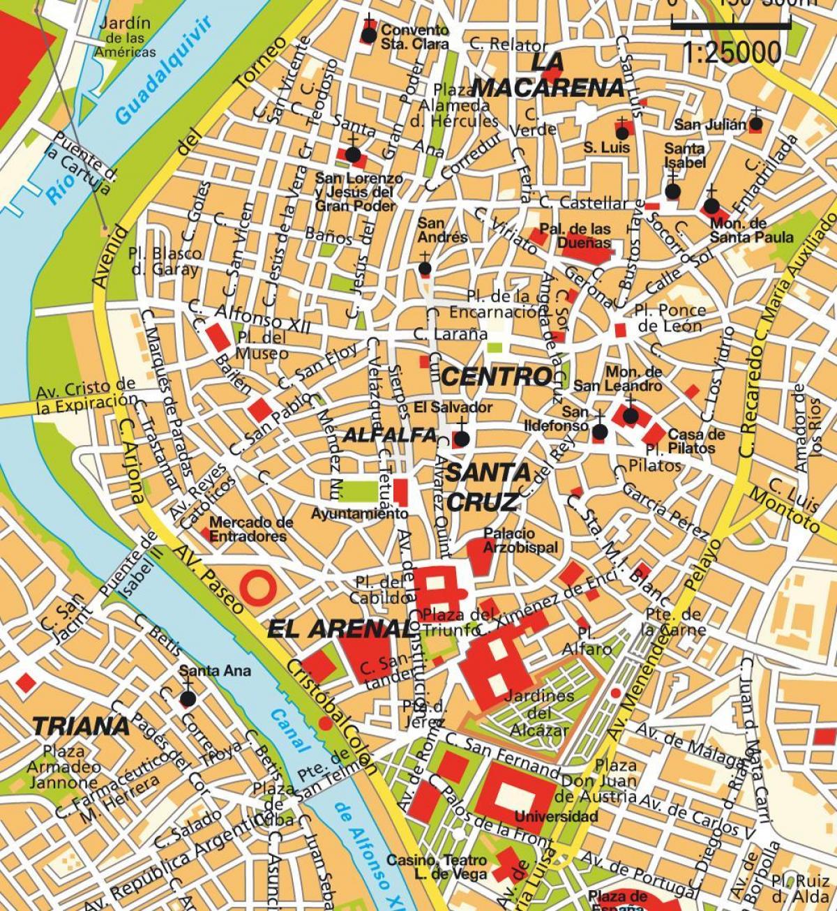карта Іспанія Севілья цэнтр горада 